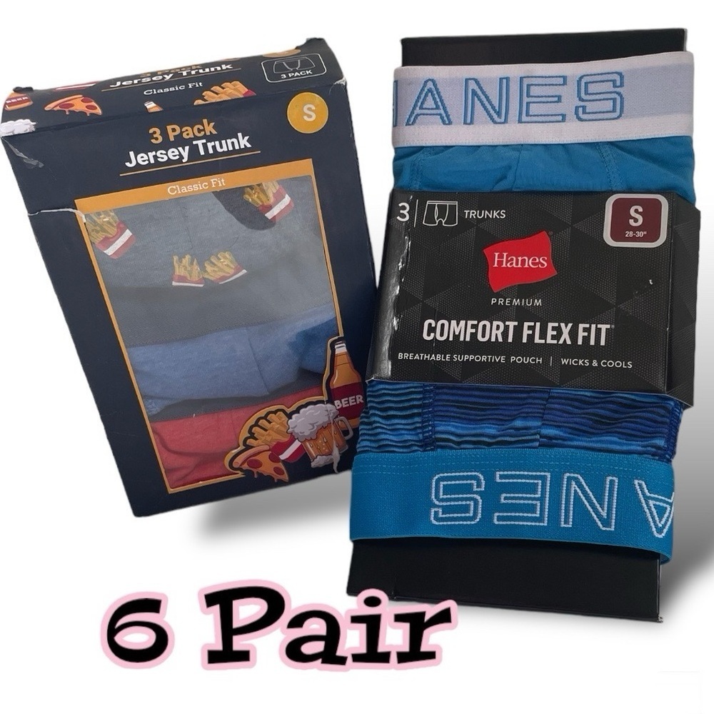 6 Pair Mens Trunk Boxer Brief  SMALL 28/30 by HANES & ORRSUM